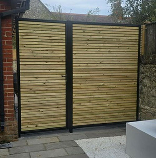 Gate and fence with steel surround